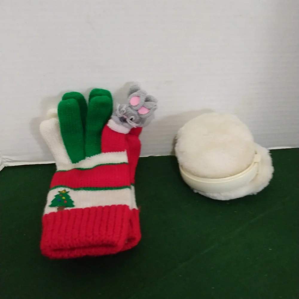 Christmas mice knit Gloves & Earmuff Set
